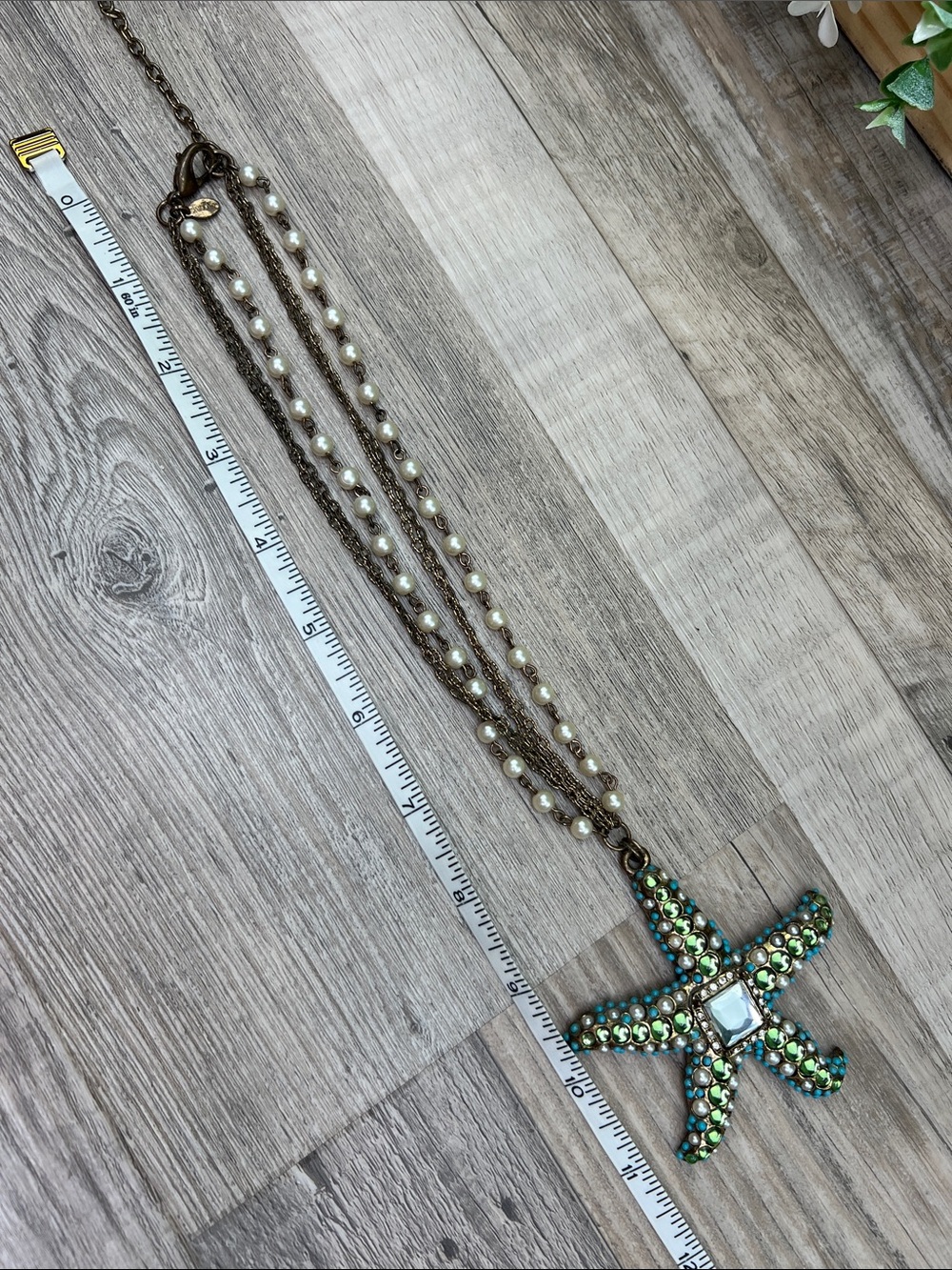 Chico’s Multi-Strand Starfish Pearl Rhinestone Necklace - Picture 9 of 11